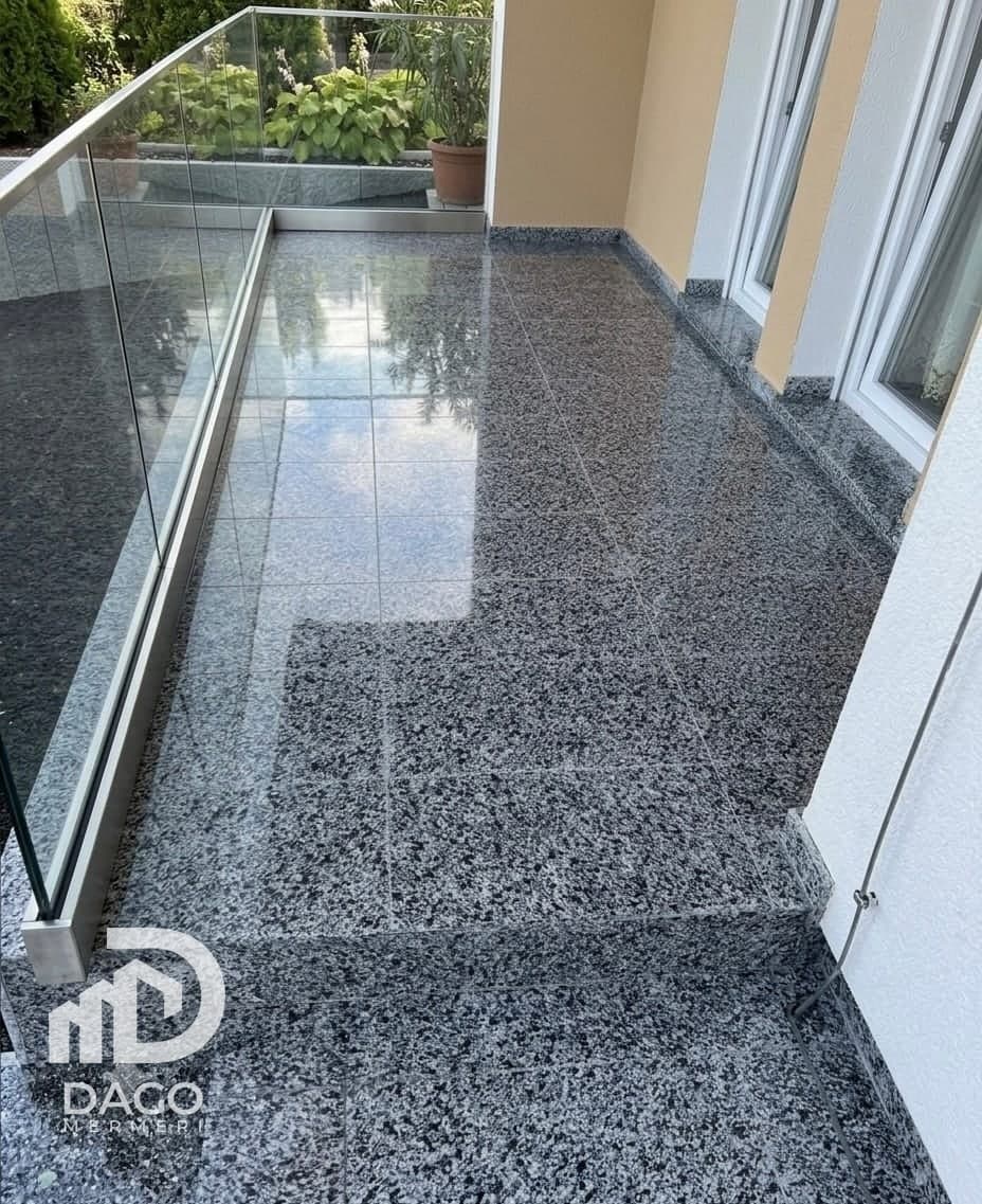 Grey granite paving